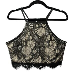 Vintage Y2K Charlotte Russe Black Lace Halter Crop Top Sexy Party Sleeveless